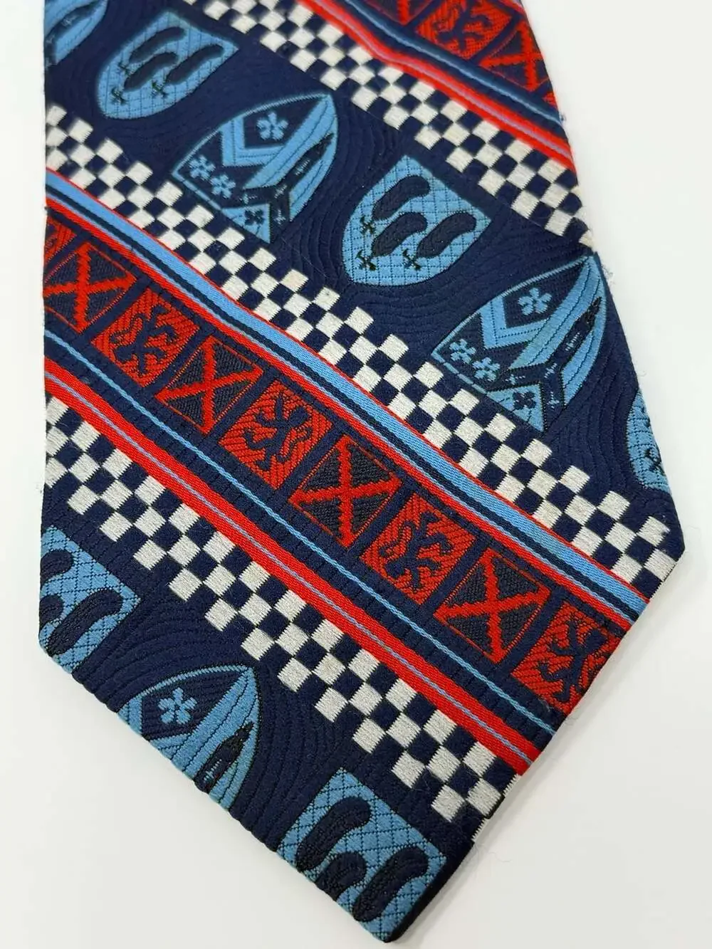 Vintage Heraldic Shield and Checkered Pattern Silk Necktie Scottish Nordic